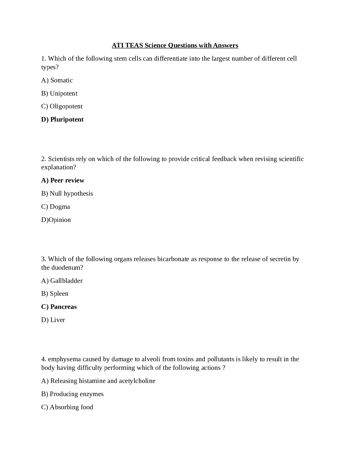 Preview image for ATI TEAS Science Questions with Answers